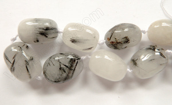 Black Rutilated Quartz Natural  -  Graduated Smooth Tumble  16"