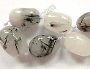 Black Rutilated Quartz Natural  -  Graduated Smooth Tumble  16"