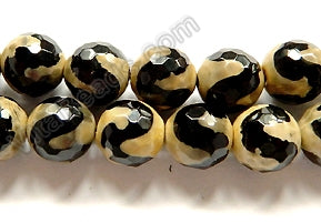 DZi Agate Yellow Black  -  S Line  -  Faceted Round  16"