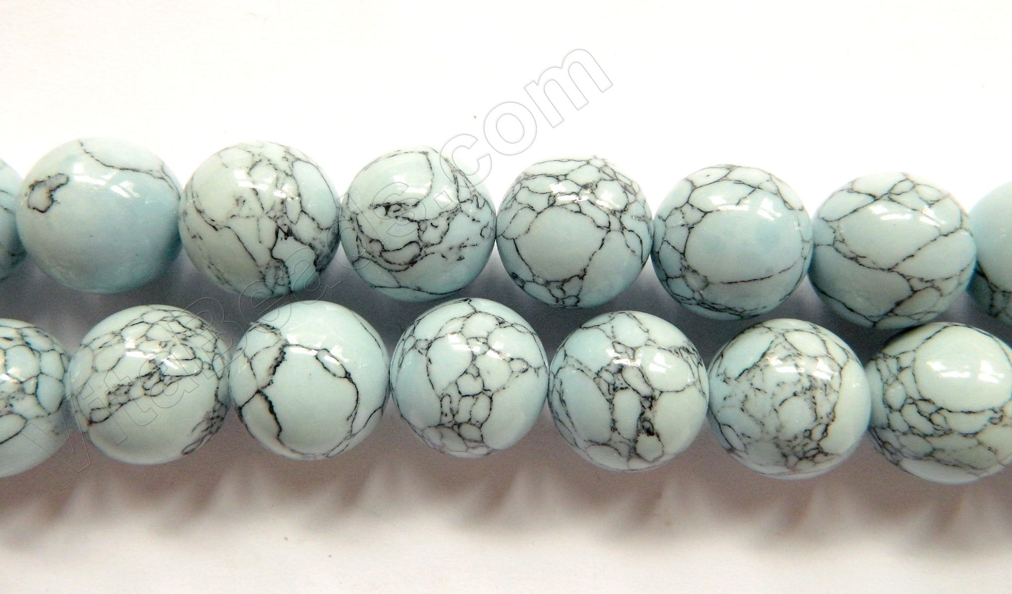 Synthetic Light Blue Turquoise w/ Matrix  -  Big Smooth Round Beads  16"