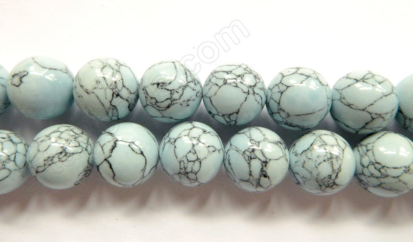 Synthetic Light Blue Turquoise w/ Matrix  -  Big Smooth Round Beads  16"