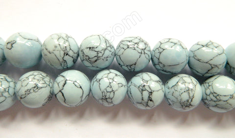 Synthetic Light Blue Turquoise w/ Matrix  -  Big Smooth Round Beads  16"