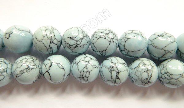 Synthetic Light Blue Turquoise w/ Matrix  -  Smooth Round Beads  16"