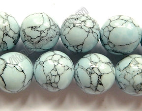 Synthetic Light Blue Turquoise w/ Matrix  -  Big Smooth Round Beads  16"