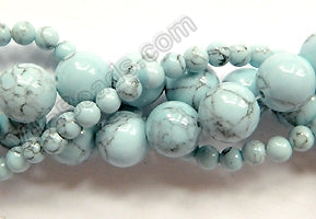Synthetic Light Blue Turquoise w/ Matrix  -  Smooth Round Beads  16"