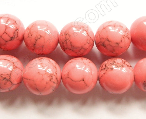 Synthetic Salmon Turquoise w/ Matrix  -  Big Smooth Round Beads  16"