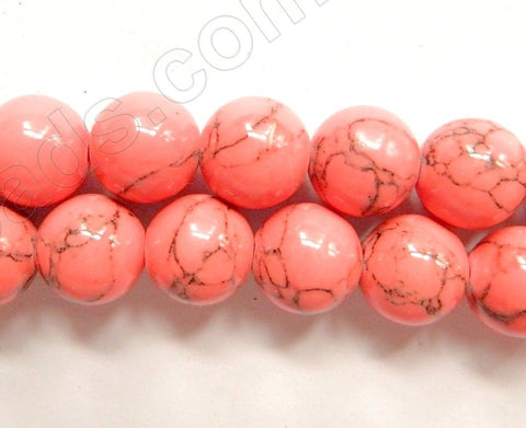 Synthetic Salmon Turquoise w/ Matrix  -  Smooth Round Beads  16"