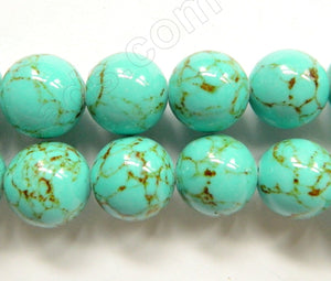 Synthetic Green Turquoise w/ Brown Matrix  -  Big Smooth Round Beads  16"