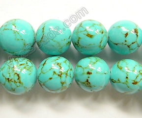 Synthetic Green Turquoise w/ Brown Matrix  -  Big Smooth Round Beads  16"