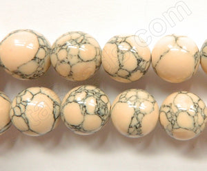 Synthetic Peach Ivory TQ w/ Matrix  -  Big Smooth Round Beads  16"