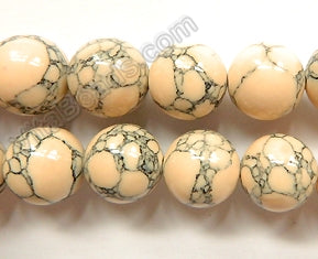 Synthetic Peach Ivory TQ w/ Matrix  -  Big Smooth Round Beads  16"