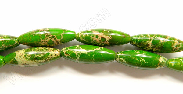 Bright Green Impression Jasper  -  Smooth Long Rice  16"