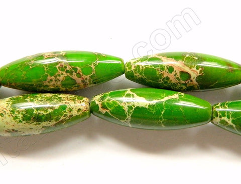 Bright Green Impression Jasper  -  Smooth Long Rice  16"