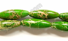 Bright Green Impression Jasper  -  Smooth Long Rice  16"