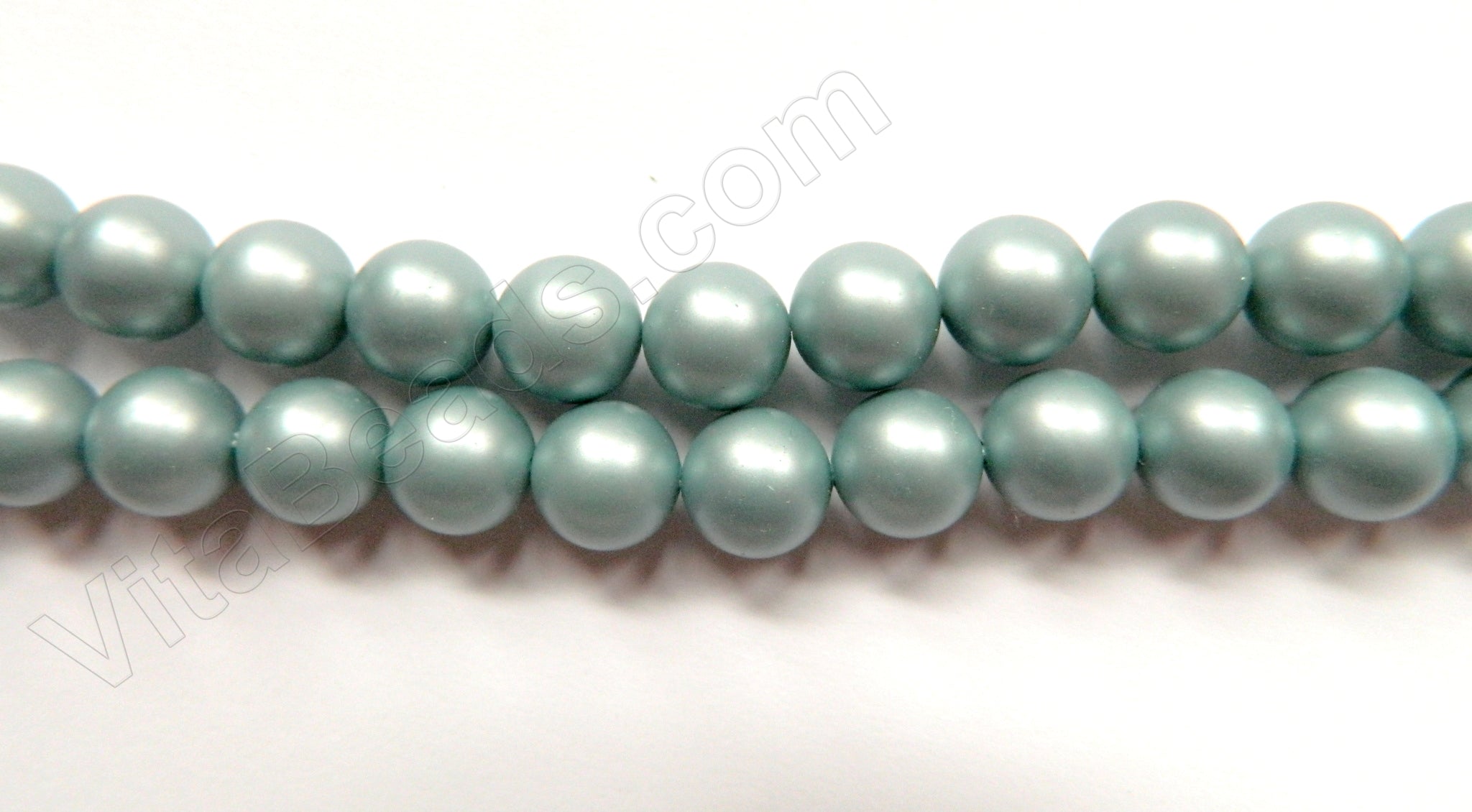 Matte London Blue Shell Pearl  -  Smooth Round Beads 16"