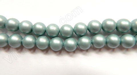 Matte London Blue Shell Pearl  -  Smooth Round Beads 16"