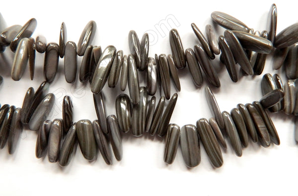 MOP Shell  -  Dark Grey  -  Smooth Long Chips, Sticks 16"     6 x 18 mm