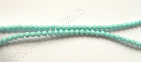 Light Blue Green Turquoise  -  Small Smooth Round Beads   16"     3mm