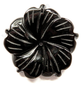 Black Onyx - Carved 5-Petal Flower Pendant
