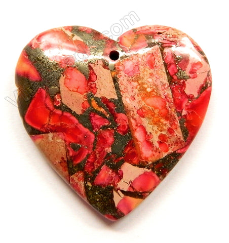 Orange Red Prase Pyrite AA  -  Smooth Heart Pendant