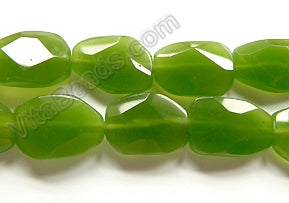 Dark Olive Sea Opal Chalcedony Qtz  -  Irregular Faceted Flat  16"