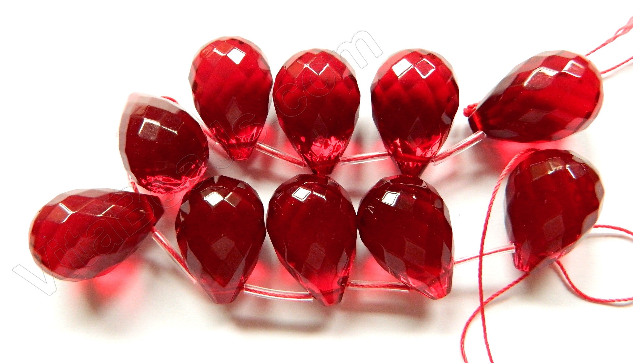 Red Win. Quartz  -  18x25mm Faceted Teardrop 8"