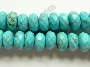 Cracked Blue Turquoise -  Faceted Rondels  16"