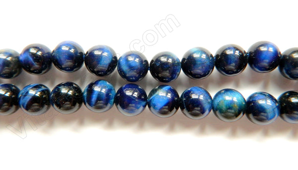 Sapphire Blue Tiger Eye AAA  - Smooth Round Beads 16"