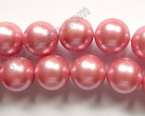 Rosy Satin Shell Pearl  -  Big Smooth Round Beads 16"