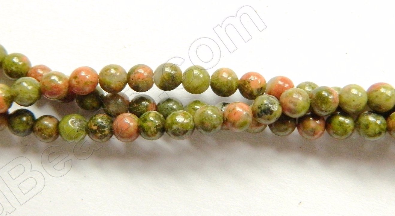 Unakite  -  Small Smooth Round Beads 16"    3.5 mm