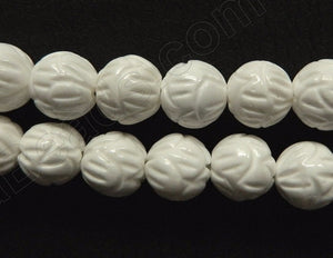 White Jasper  -  Carved Lotus Beads  16"    10 mm