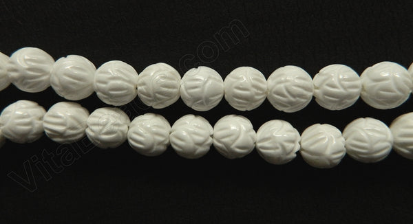 White Jasper  -  Carved Lotus Beads  16"    10 mm