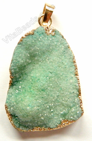 Druzy Agate Pendant - Light Turquoise Green w/ Gold Edge &. Bail