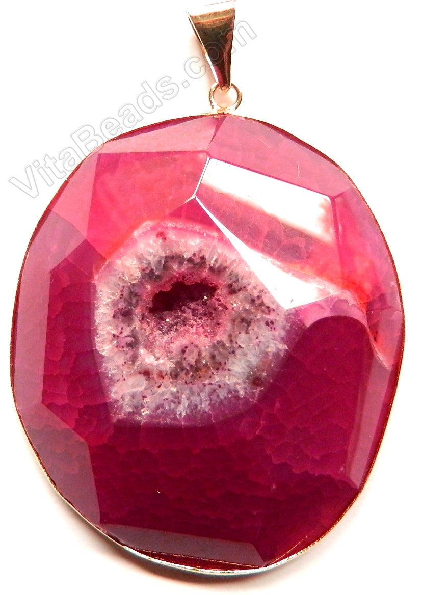 Faceted Irregular Pendant - Fuchsia Fire Agate w/ Quartz - 07