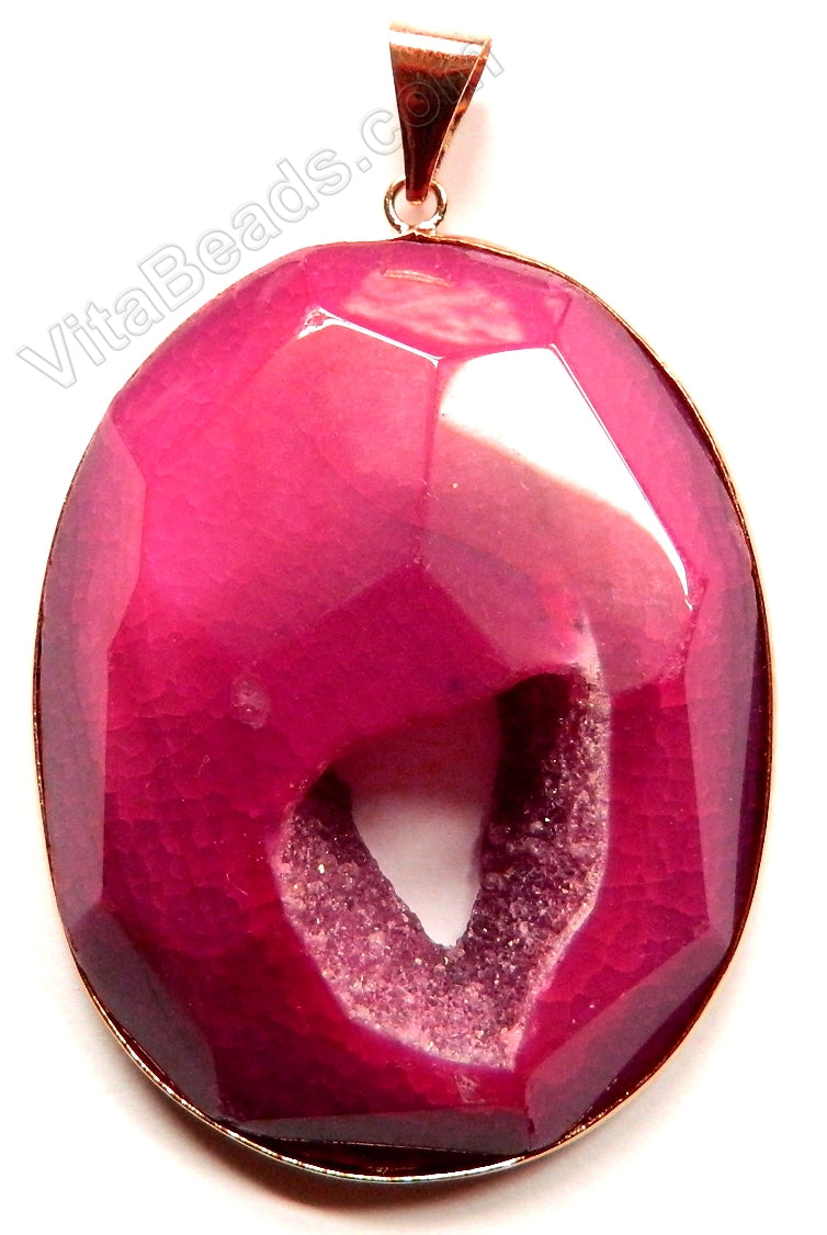 Faceted Irregular Pendant - Fuchsia Fire Agate w/ Quartz - 08