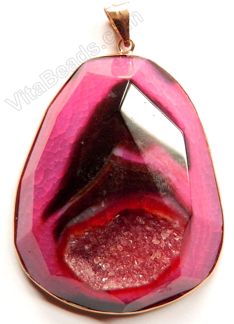 Faceted Irregular Pendant - Fuchsia Fire Agate w/ Quartz - 09