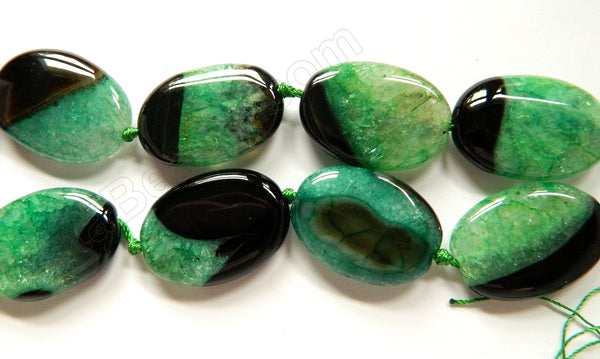 Green Black Fire Agate w Quartz  -  Puff Ovals  16"