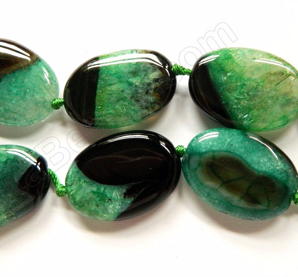 Green Black Fire Agate w Quartz  -  Puff Ovals  16"