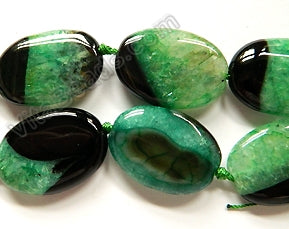 Green Black Fire Agate w Quartz  -  Puff Ovals  16"