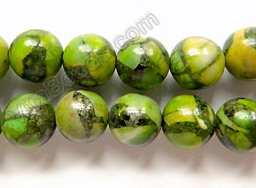 Olive Prase Pyrite AA  -  Smooth Round Beads 16"
