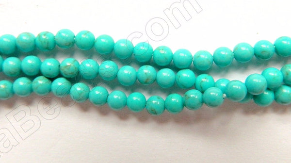 Blue Green Stablelized Turquoise  -  Small Smooth Round Beads  16"      3mm