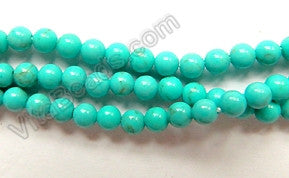 Blue Green Stablelized Turquoise  -  Small Smooth Round Beads  16"      3mm