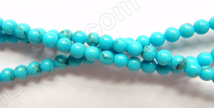 Deep Blue Turquoise w/ Black Matrix  -  Small Smooth Round Beads   16"     3mm