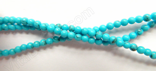 Deep Blue Turquoise w/ Black Matrix  -  Small Smooth Round Beads   16"     3mm
