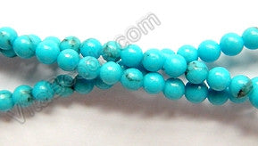 Blue Turquoise w/ Matrix  -  Small Smooth Round Beads  16"   3mm