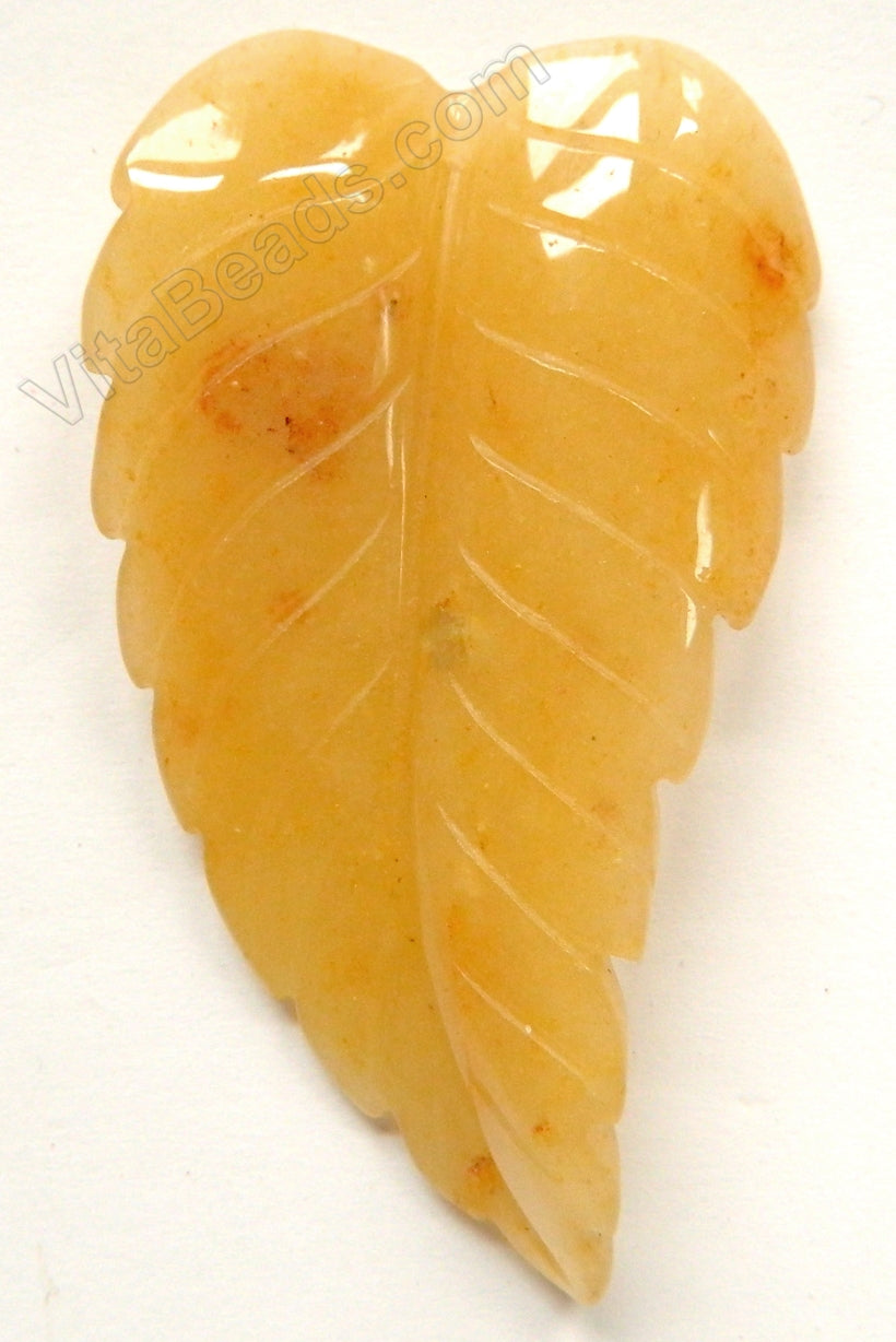 Yellow Jade  -  Carved Long Leaf Pendant