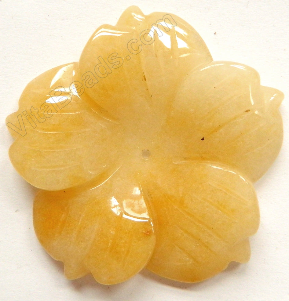 Yellow Jade - Carved 5-Petal Flower Pendant