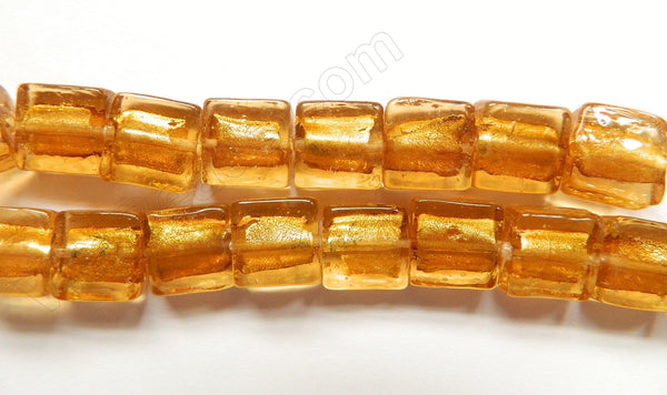 Silver Foil Glass Beads  10"    Flat Squares - Amber