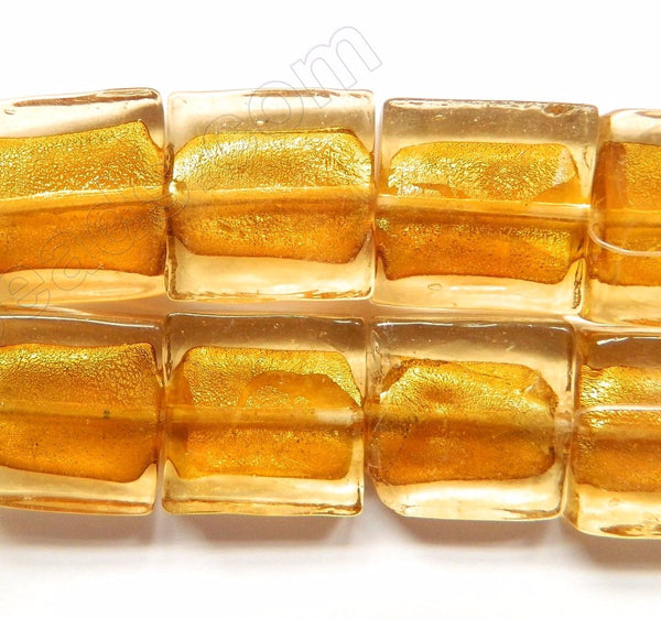 Silver Foil Glass Beads  8"    Flat Squares - Amber