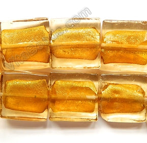 Silver Foil Glass Beads  8"    Flat Squares - Amber